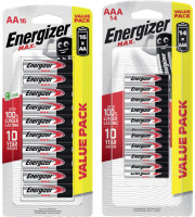 Energizer Max AA 16 Pack or AAA 14 Pack Batteries